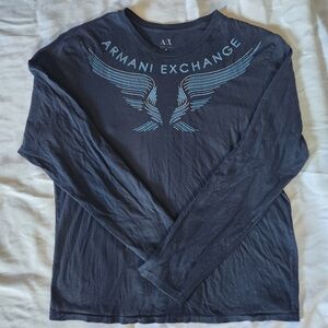 Armani Exchange Long Sleeve Graphic Tee Size XL Navy Blue Logo Shirt